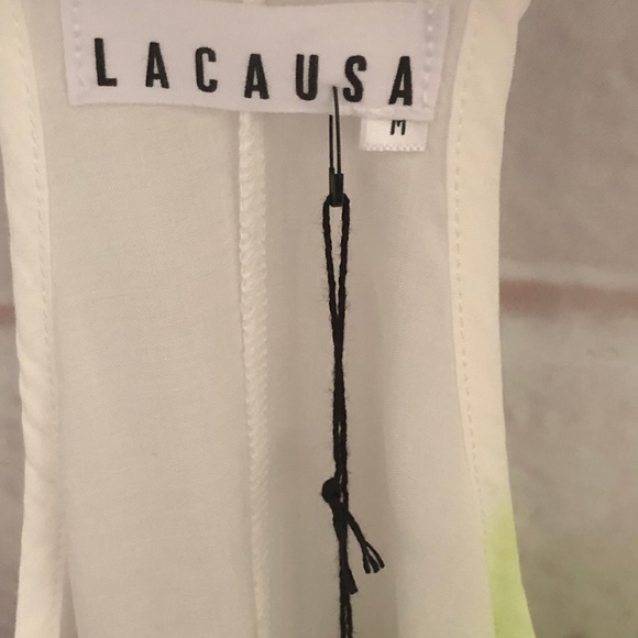 LACAUSA Rayon Racerback Slip Dress. White and Green.  NWT Size Medium - Picture 9 of 11